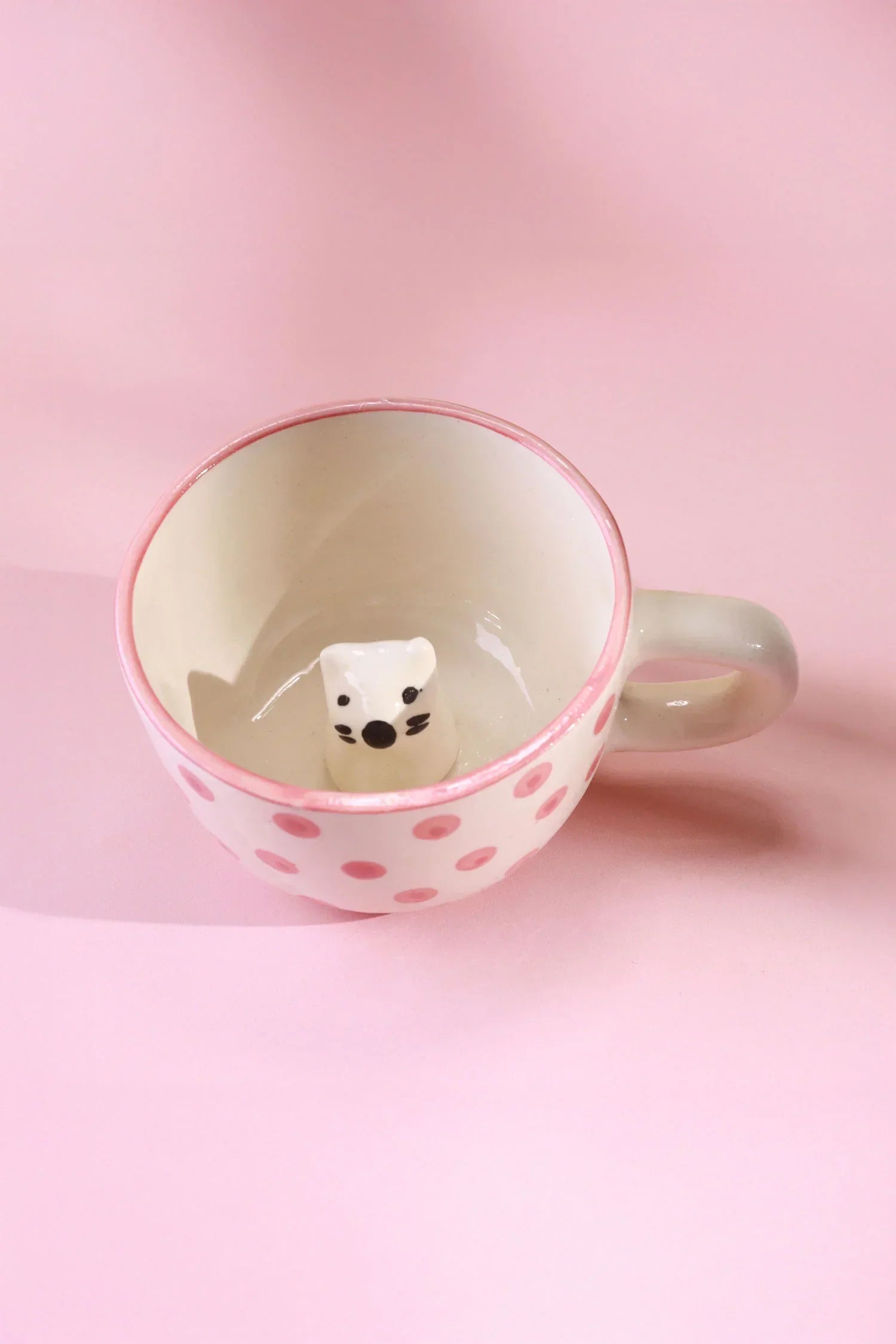 Hand-Painted Peekaboo Cats Polka Dot Ceramic Mug with 3D Kitty — view 5, G Decor