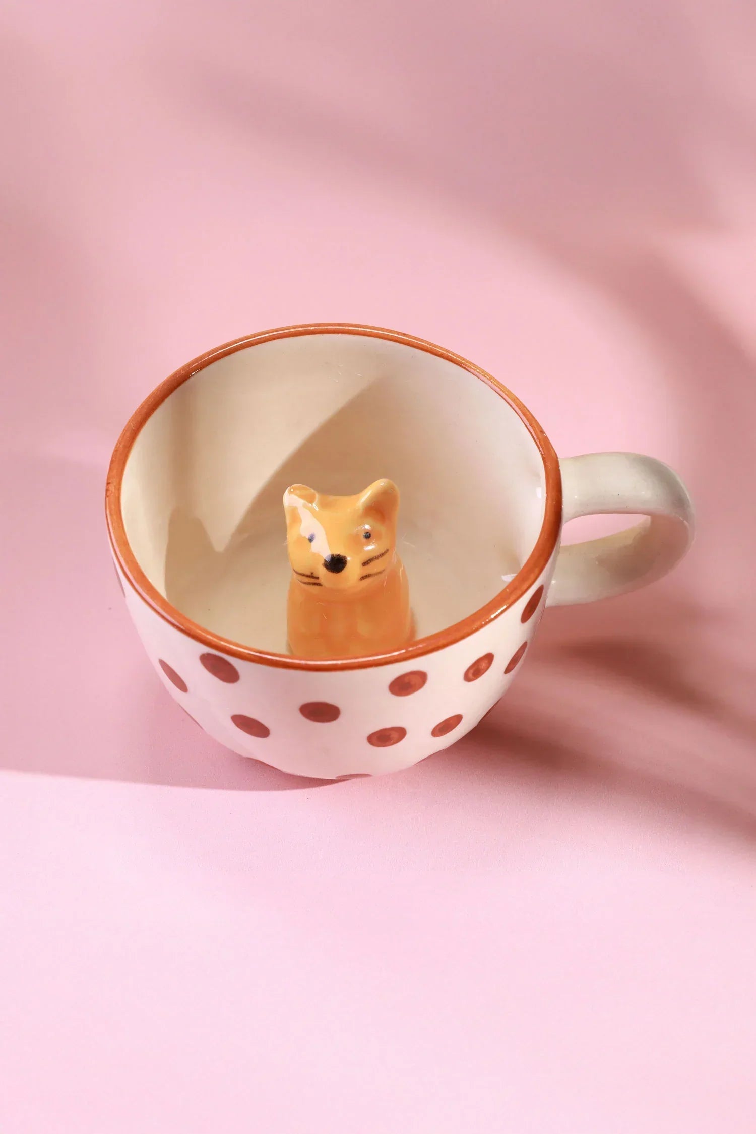 Hand-Painted Peekaboo Cats Polka Dot Ceramic Mug with 3D Kitty — view 8, G Decor