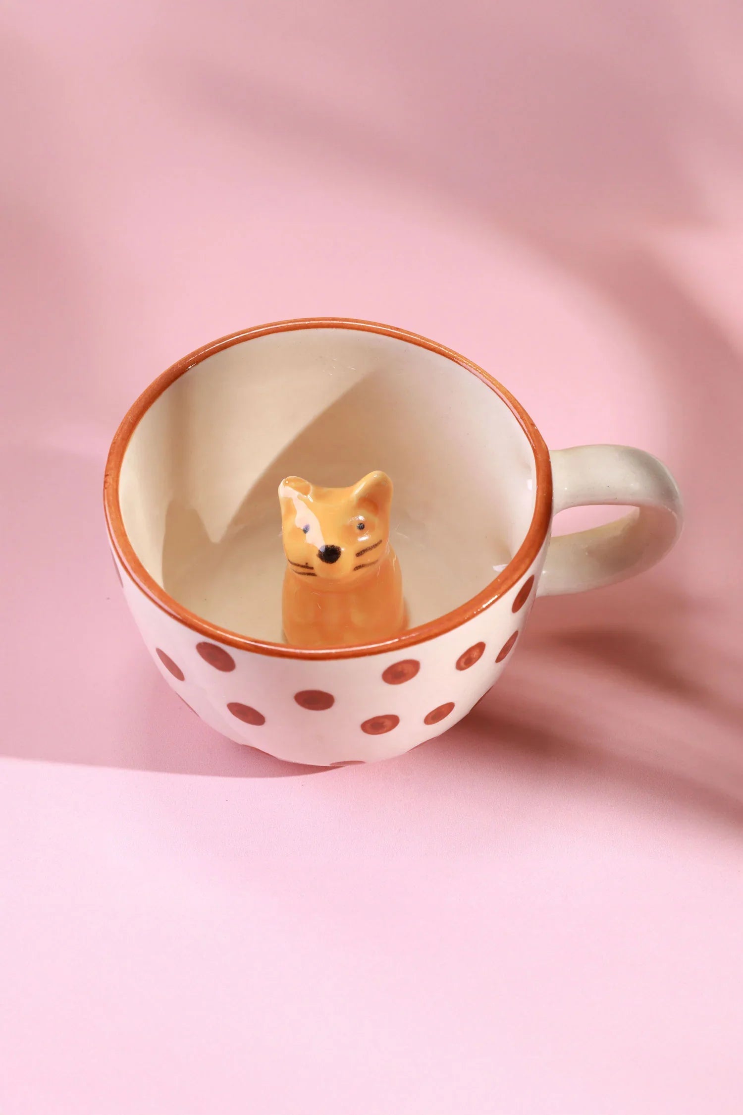 Handmade & Hand-Painted Peekaboo Cats Polka Dot Mug Collection Ceramic Tea & Coffee Cups with 3D Kitty Inside - G Decor