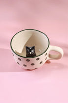 Hand-Painted Peekaboo Cats Polka Dot Ceramic Mug with 3D Kitty — lifestyle view, G Decor