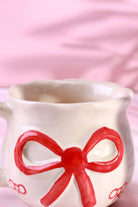 Handmade & Hand-Painted Red Bow Gift Mug Ceramic Tea & Coffee Cup with Ribbon Design - G Decor