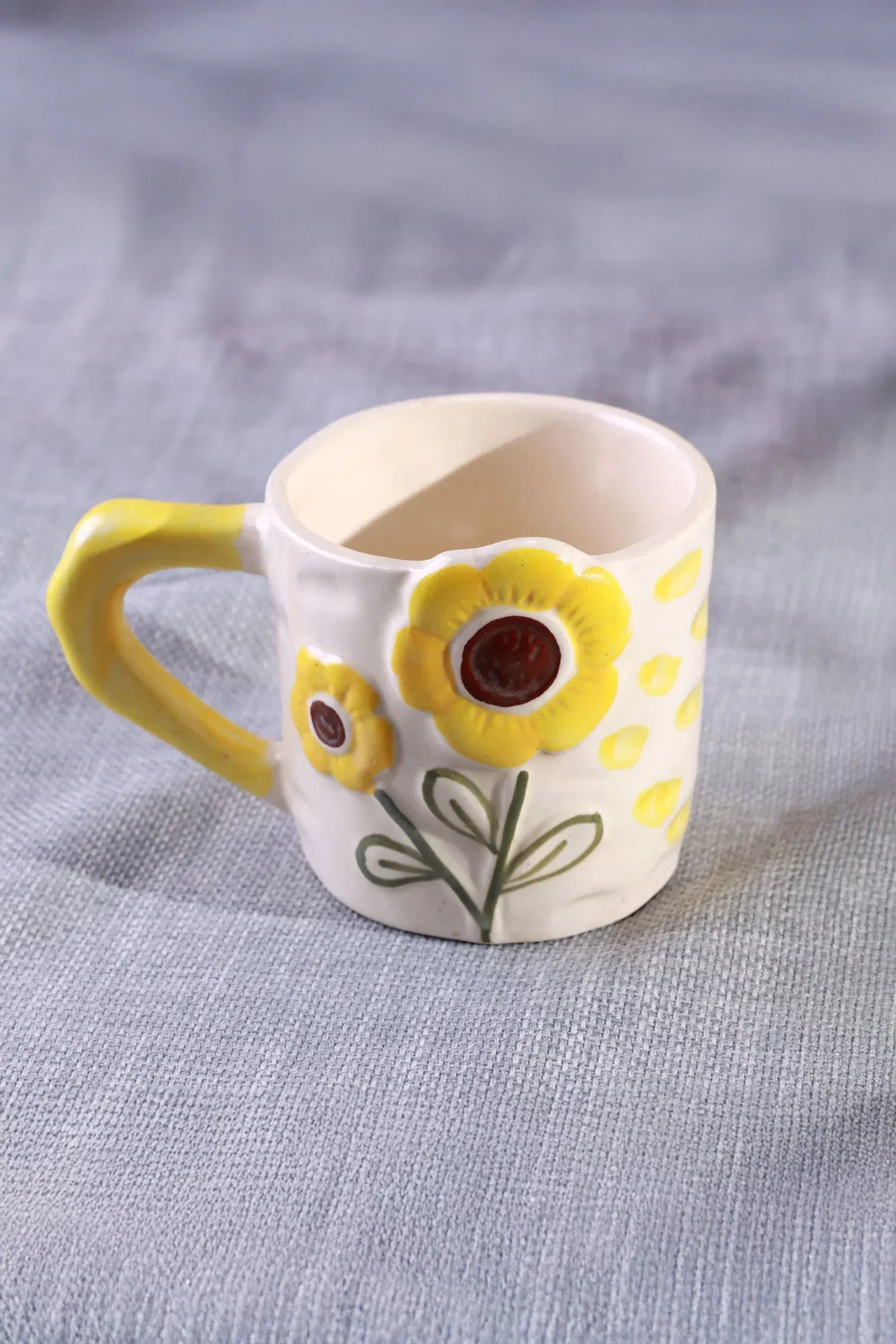 Hand-Painted Sunflower Bloom Ceramic Mug Collection — close-up view, G Decor
