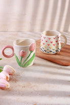 Handmade & Hand-Painted Tulip & Hearts Mug Collection Ceramic Tea & Coffee Cups - G Decor