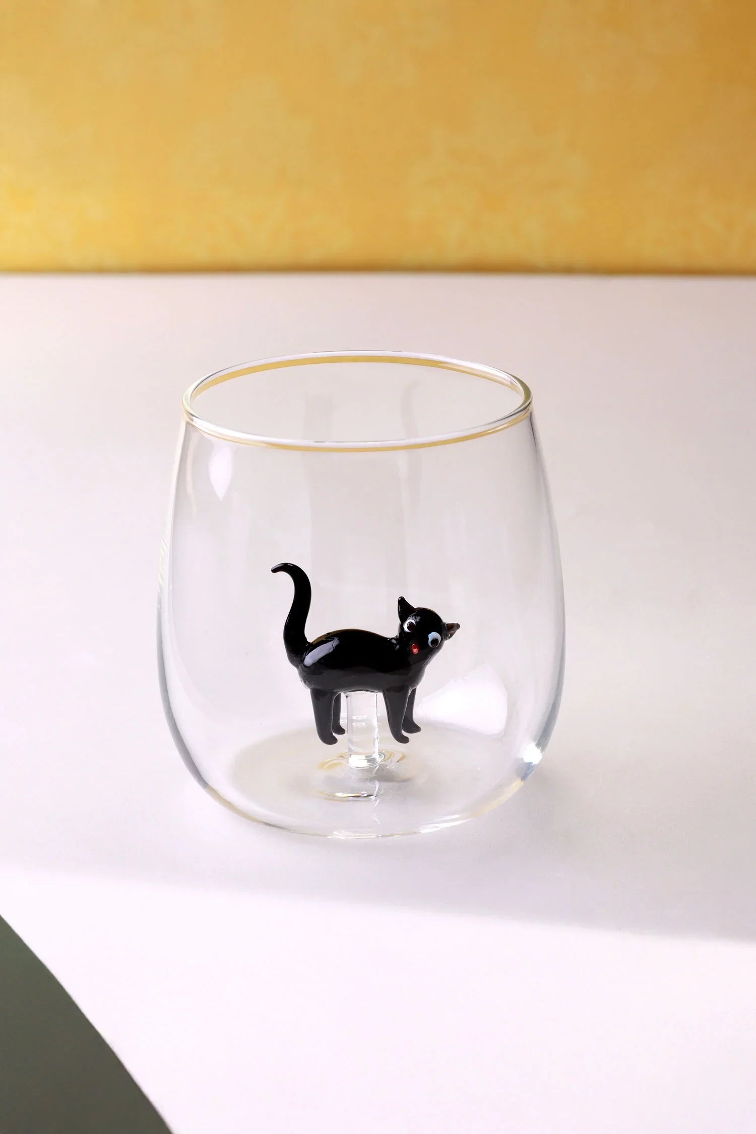 Handmade Curious &amp; Playful Cats Glass Tumbler &amp; Cup Collection Clear Cat Figurine Drinkware - G Decor