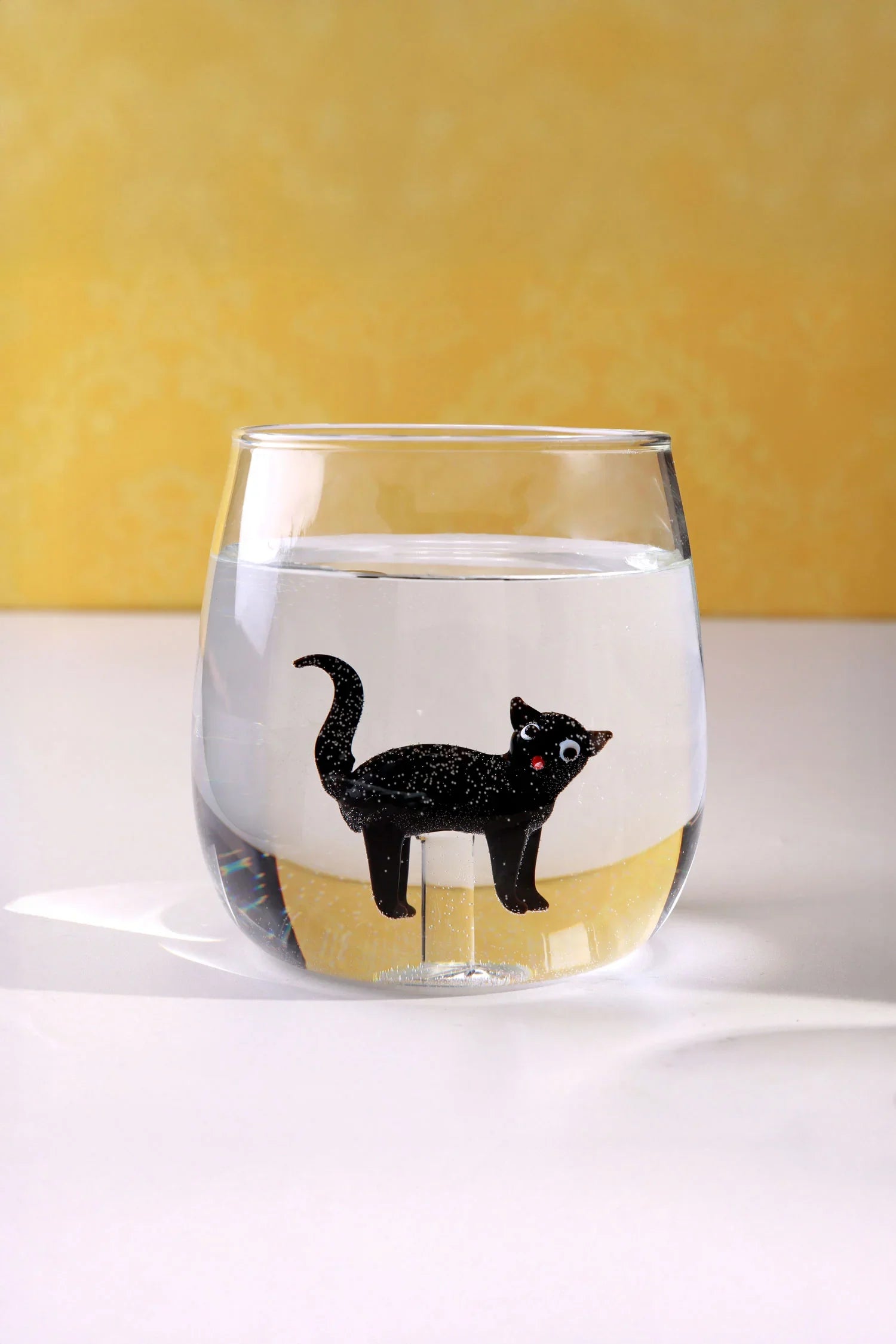 Handmade Curious &amp; Playful Cats Glass Tumbler &amp; Cup Collection Clear Cat Figurine Drinkware - G Decor