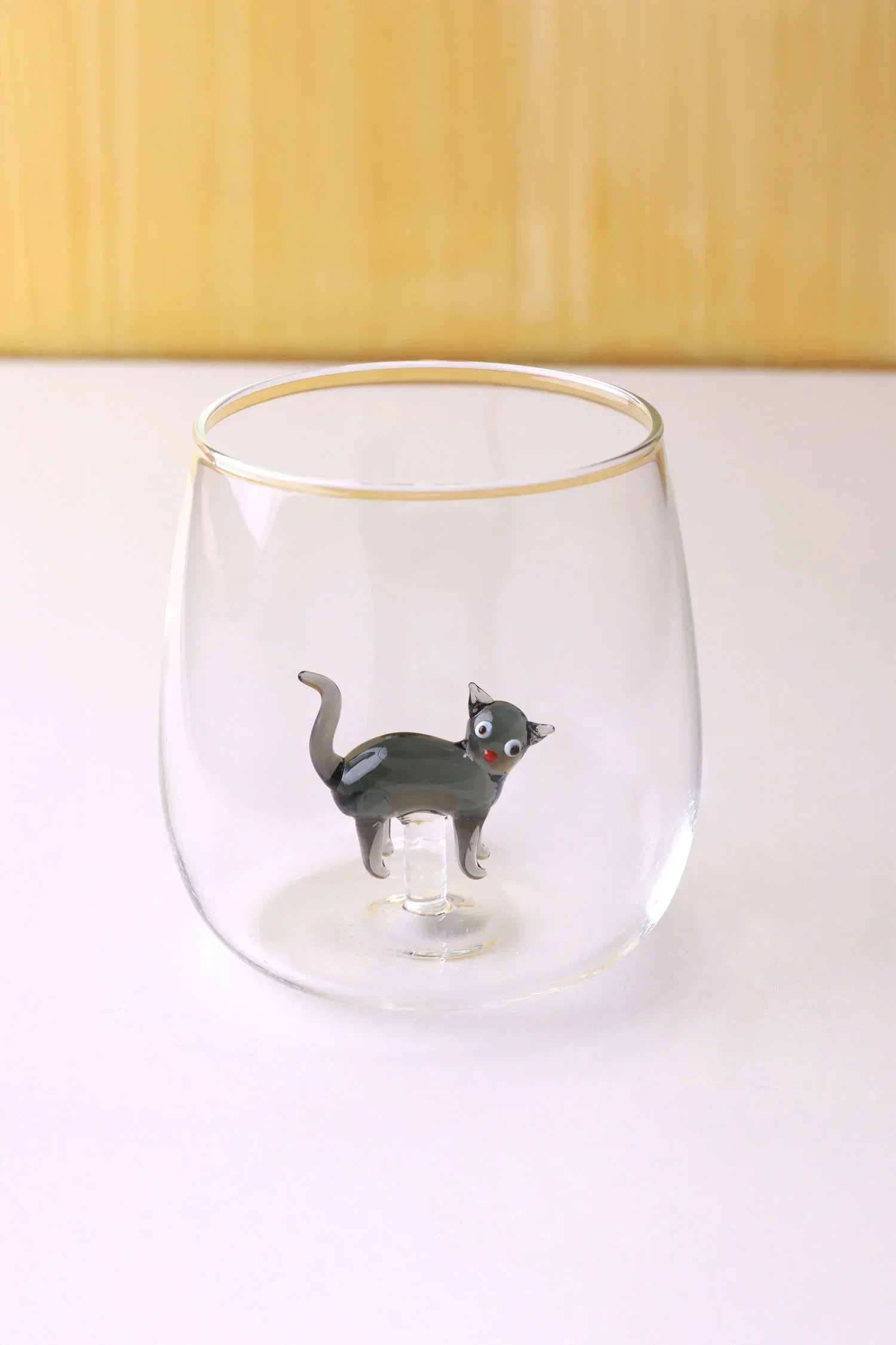 Curious Cats Glass Tumbler with Cat Figurine — lifestyle view, G Decor
