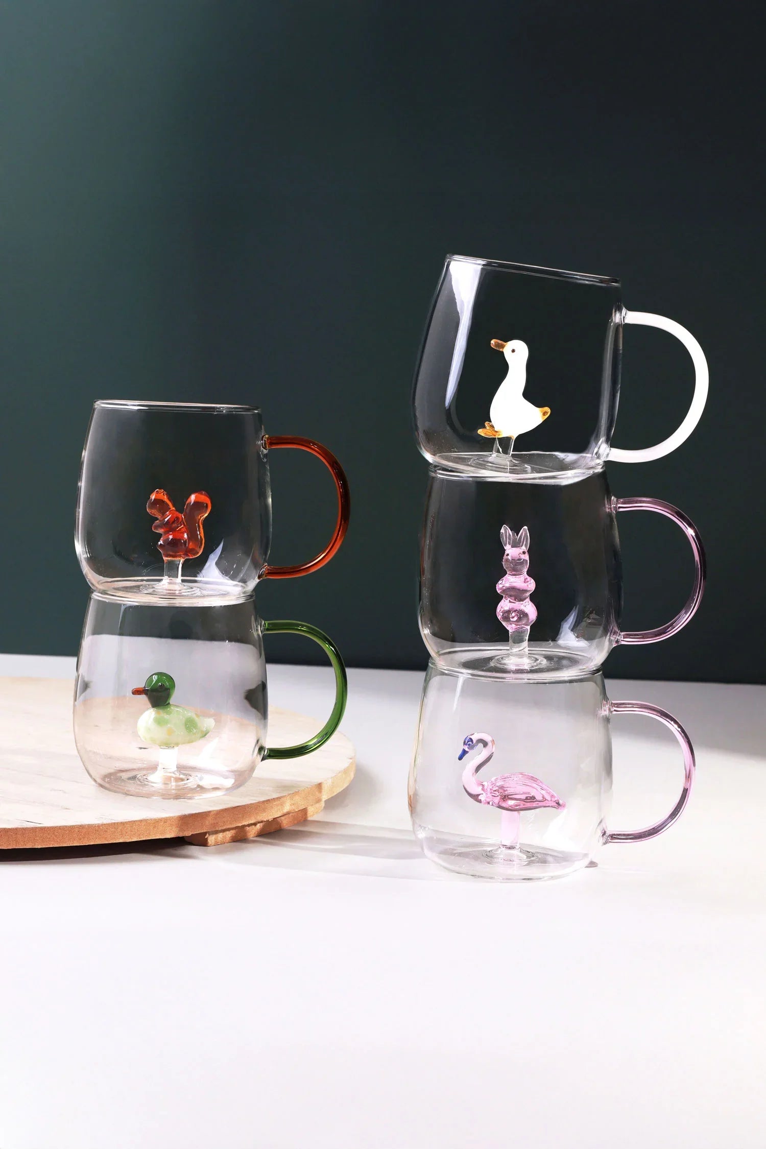 Handmade Cute Animals Glass Mug &amp; Cup Collection Clear Tea &amp; Coffee Drinkware with Figurines Inside - G Decor