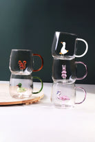 Handmade Cute Animals Glass Mug & Cup Collection Clear Tea & Coffee Drinkware with Figurines Inside - G Decor