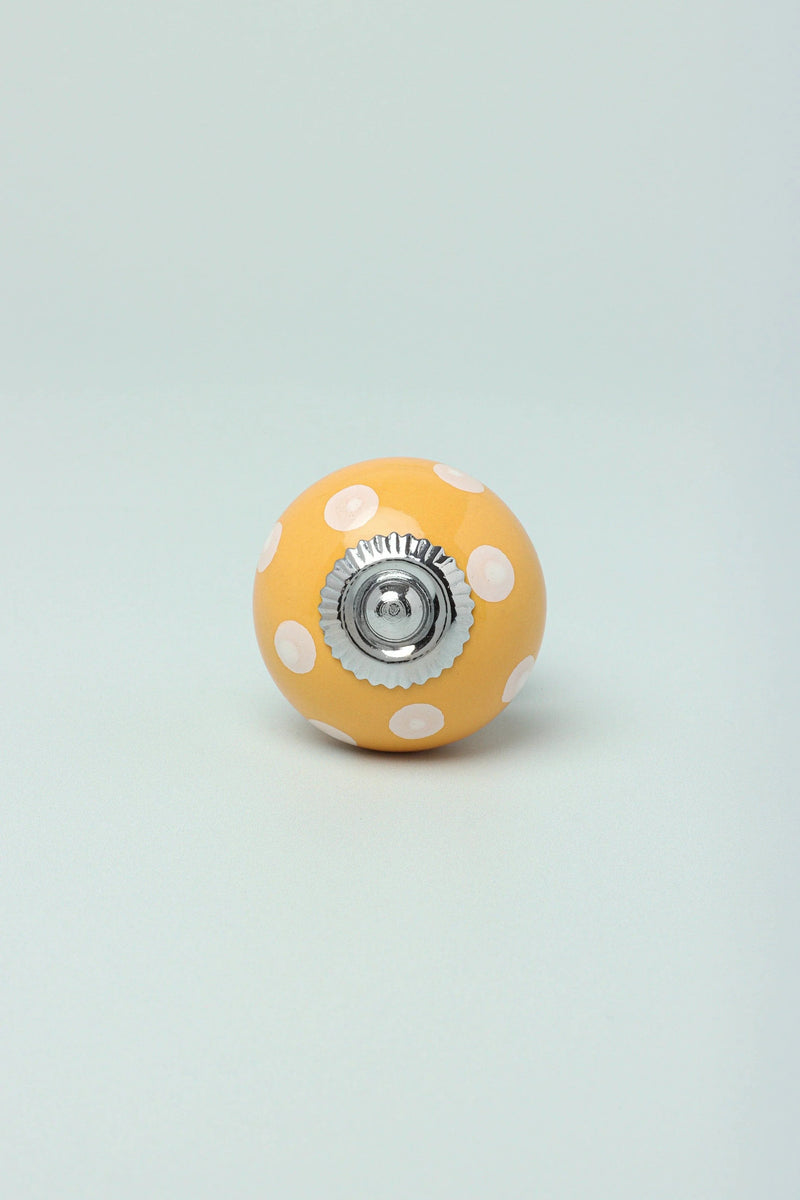 Hand-Painted Polka Dot Ceramic Cabinet Knob in Yellow and Grey — Multipack
