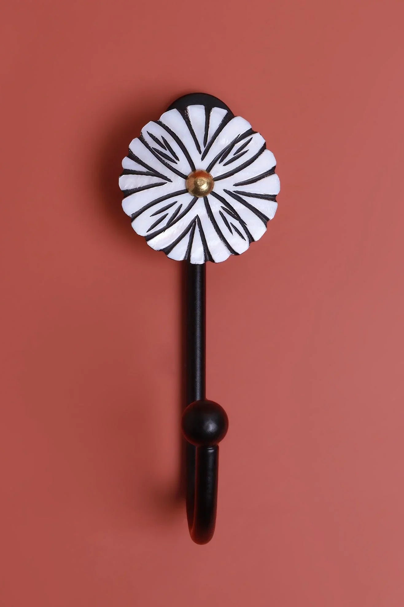 Hand-Painted White Mother of Pearl Bloom Wall Coat Hook — alternate view, G Decor