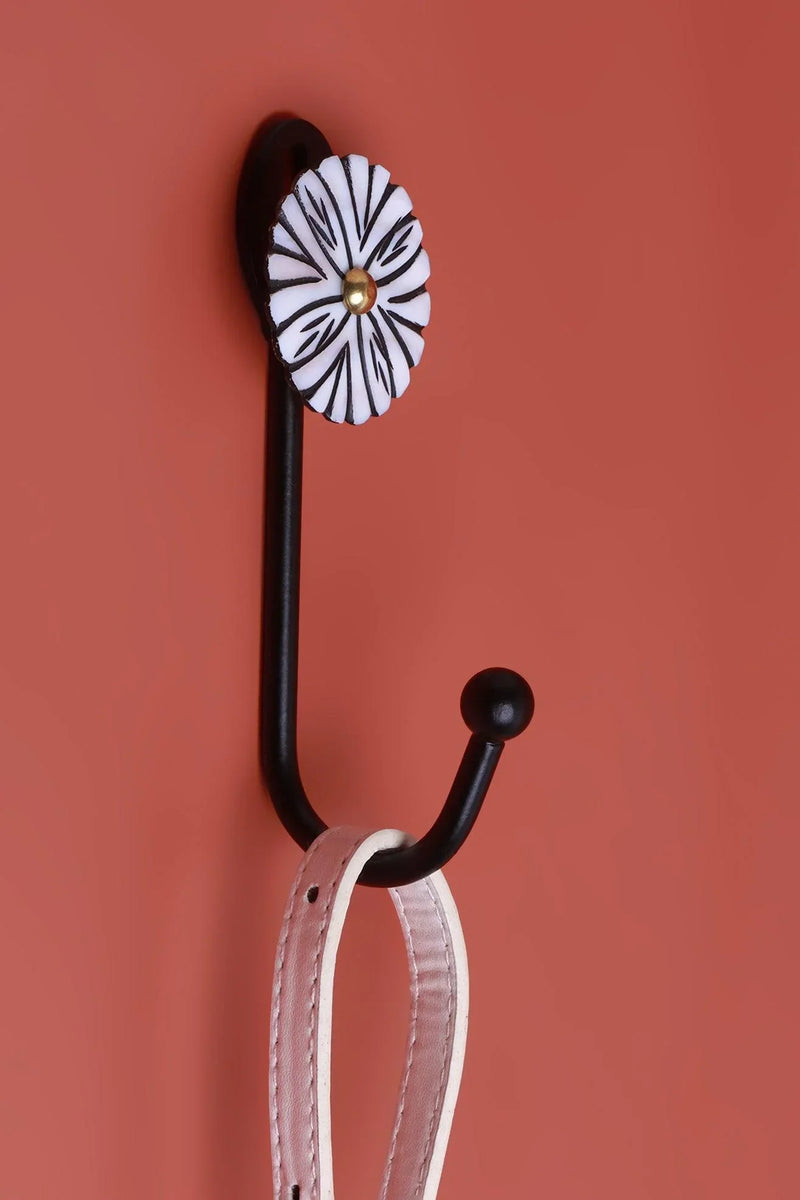 Hand-Painted White Mother of Pearl Bloom Wall Coat Hook