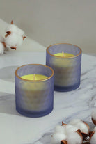 Havana Pair Scented Sandalwood Soy Wax Textured Purple Blue Glass Jars - G Decor