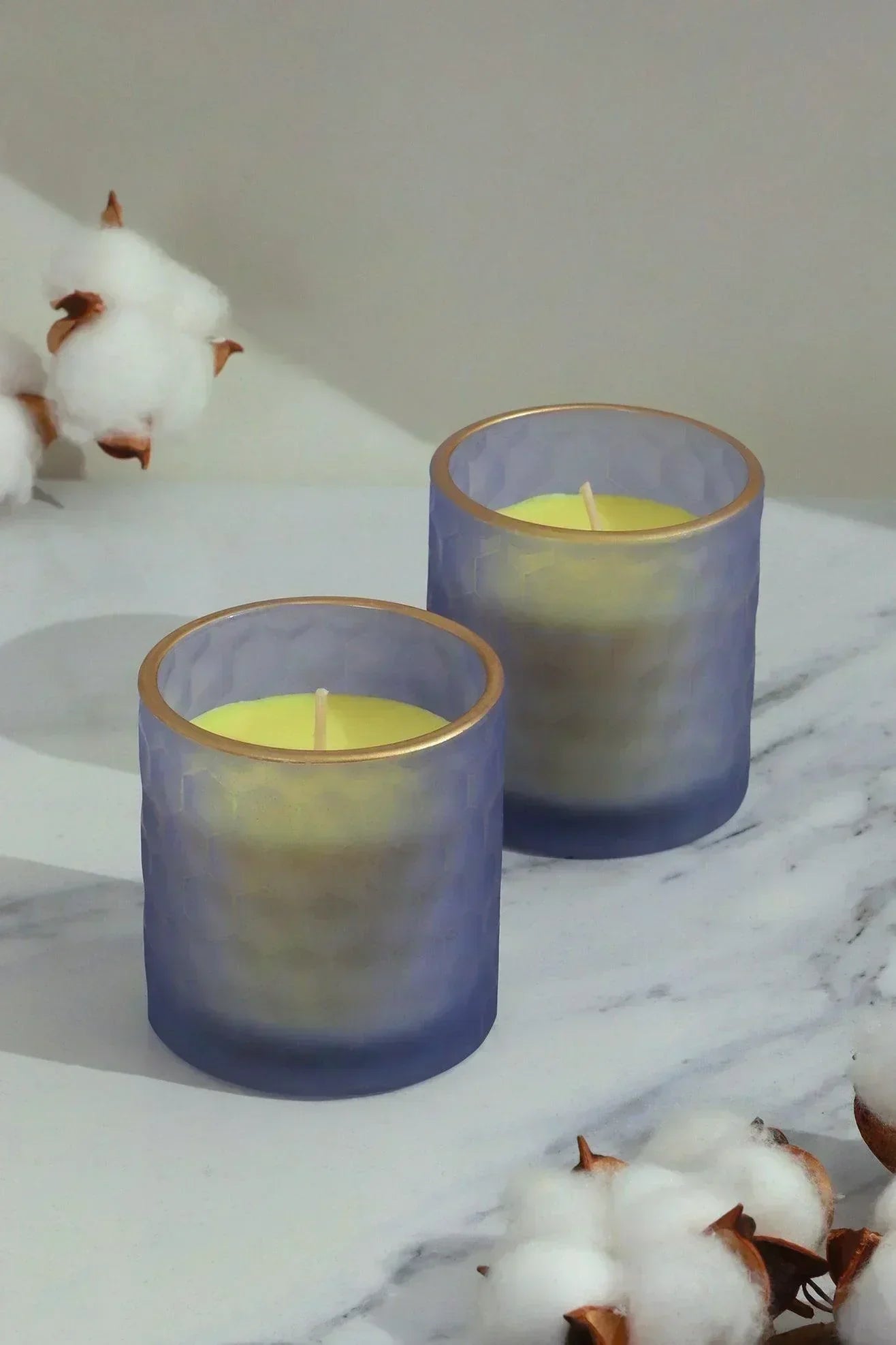 Mira Candle Co. Sandalwood Soy Wax Pair in Purple Glass