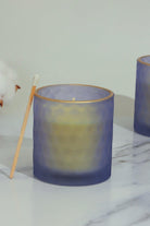 Havana Pair Scented Sandalwood Soy Wax Textured Purple Blue Glass Jars - G Decor