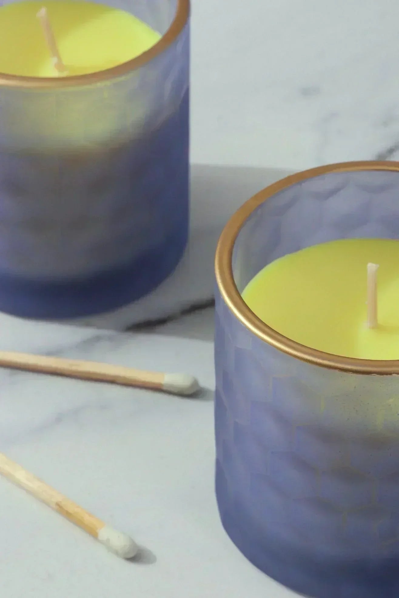 Mira Candle Co. Sandalwood Soy Wax Pair in Purple Glass — alternate view, G Decor