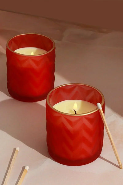 Mira Candle Co. Fresh Cotton Soy Wax Pair in Crimson Red Glass