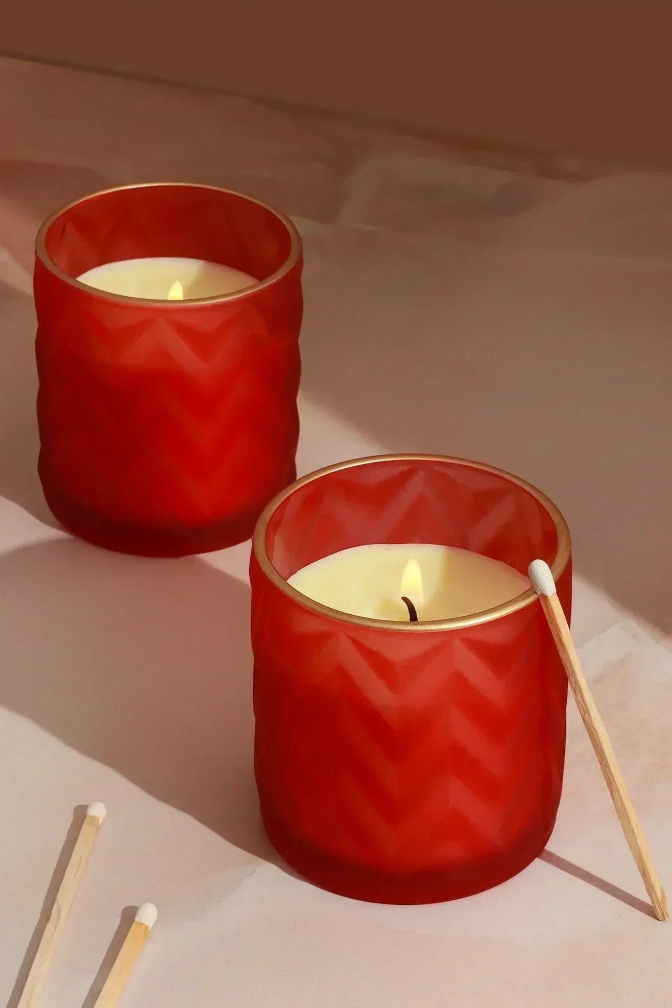 Mira Candle Co. Fresh Cotton Soy Wax Pair in Crimson Red Glass