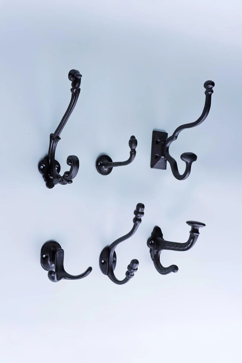 Heavy-Duty Traditional Black Cast Iron Coat Hooks