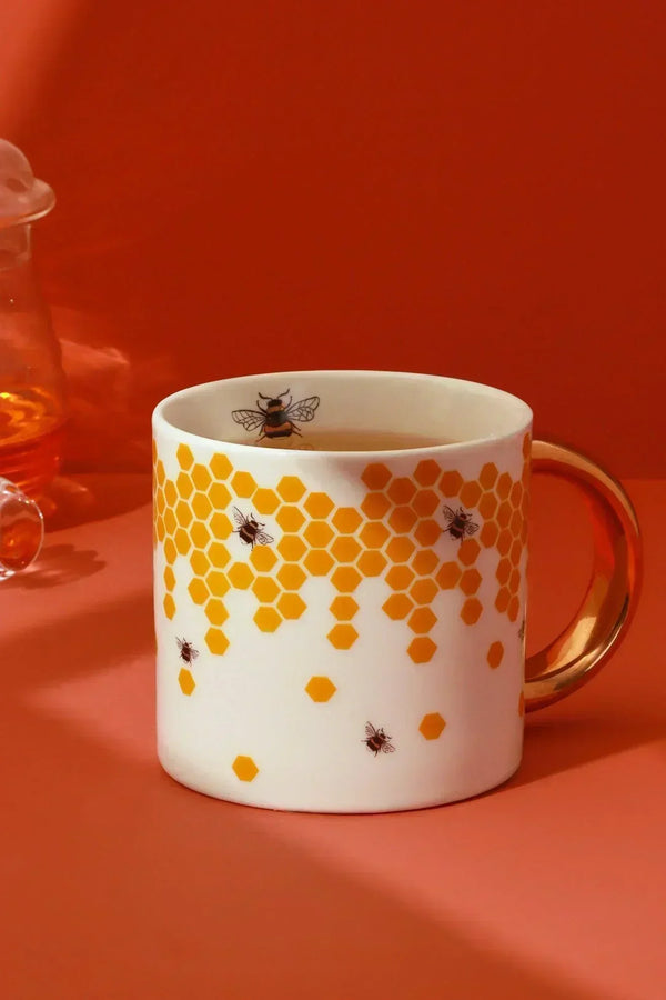 Honeycomb Buzz Gold Handle Ceramic Mug
