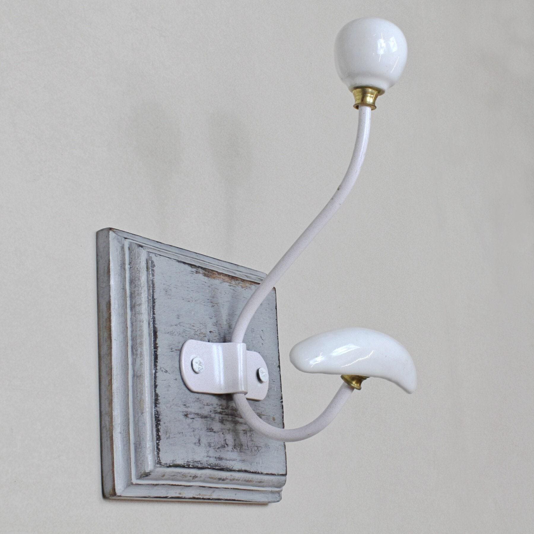 Grey and white wooden wall coat hook rack