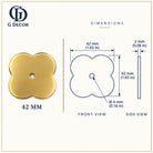 Dimension drawing, solid quatrefoil satin brass backplate, 42 x 42mm