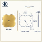 Dimension drawing, solid quatrefoil satin brass backplate, 42 x 42mm