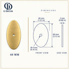 Dimension drawing, oval satin brass backplate, 70 x 40mm
