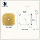 Dimension drawing, squircle satin brass backplate, 60 x 60mm