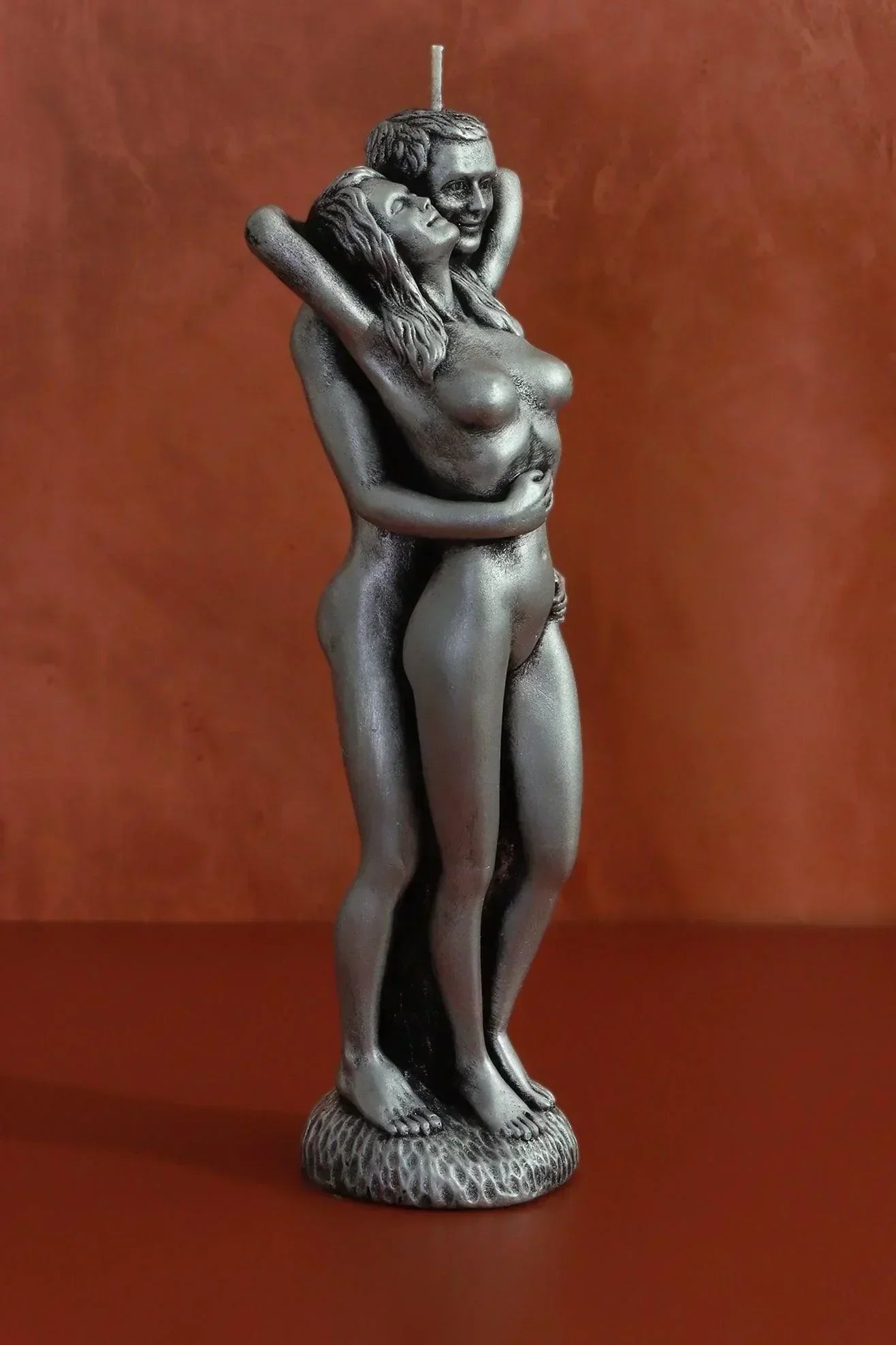 Infinita Unity Flow Grand Wax Sculpture Candle, Hand-Finished Cast Wax Figures in Silver Finish - G Decor