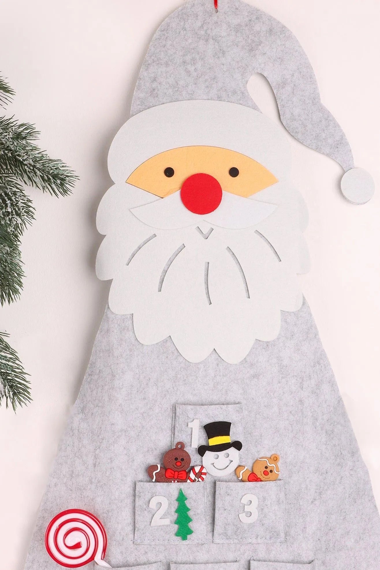 Jolly XL Wall Santa Felt Reusable Advent Calendar in Grey — alternate view, G Decor