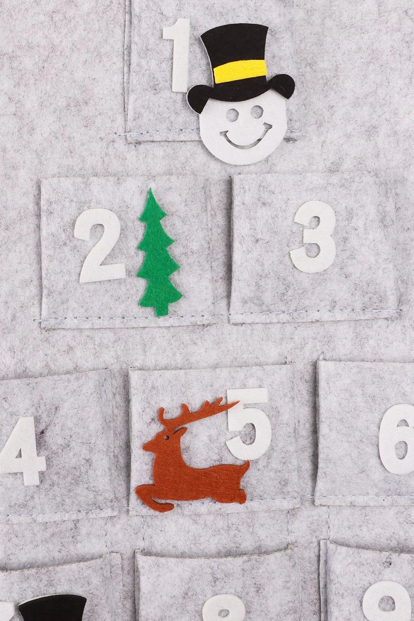 Jolly XL Wall Santa Felt Reusable Advent Calendar in Grey — close-up view, G Decor