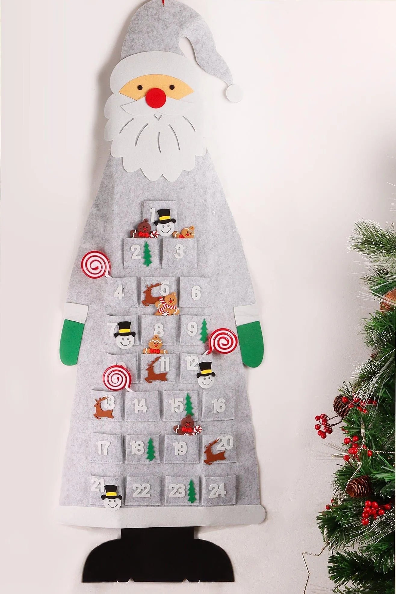 Jolly XL Wall Santa Felt Reusable Advent Calendar in Grey — G Decor
