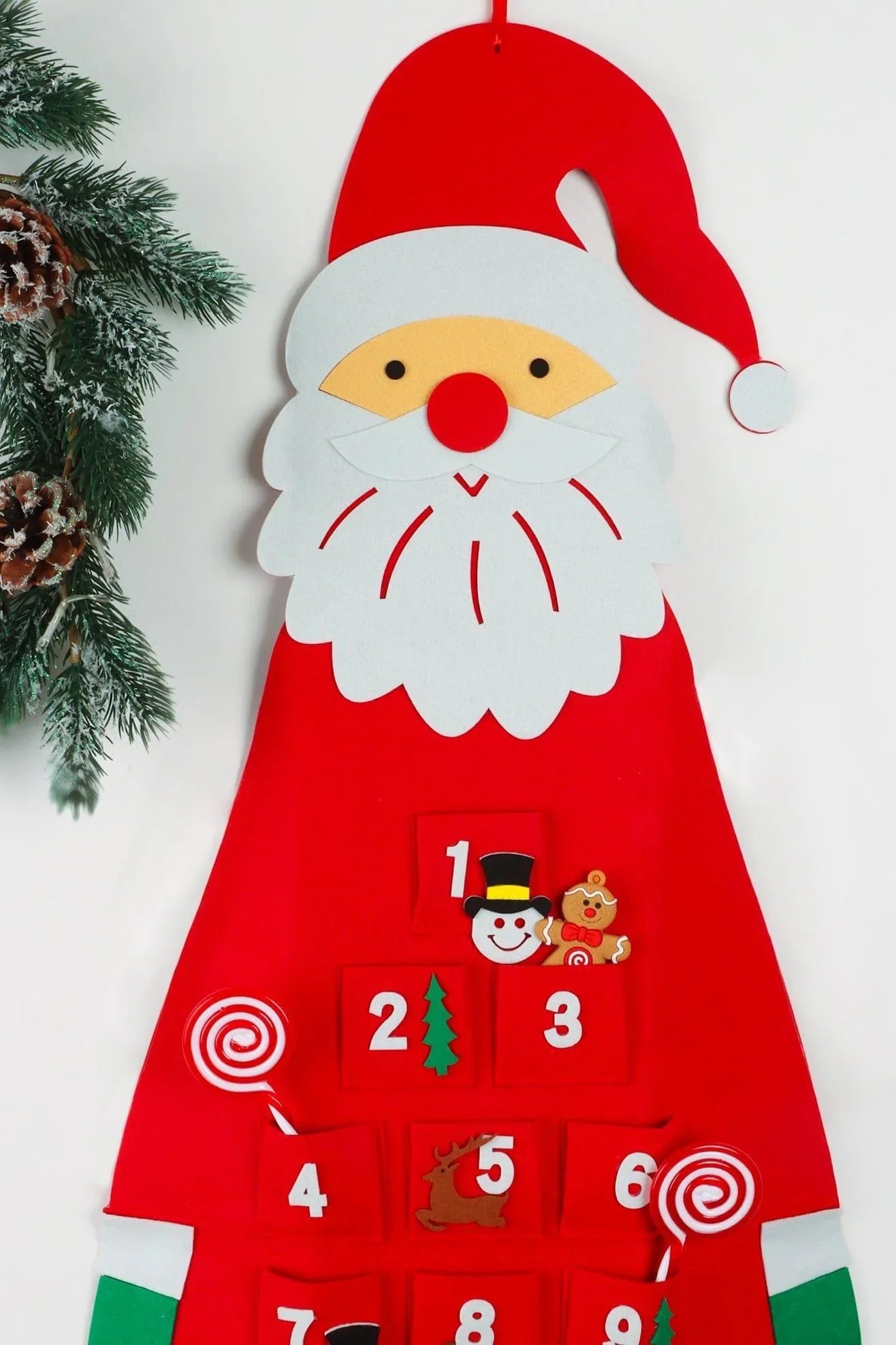 Jolly XL Wall Santa Felt Reusable Advent Calendar in Red — alternate view, G Decor