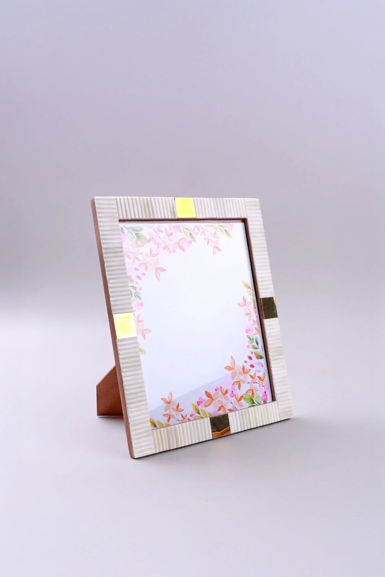 Julienne Bone Inlay Photo Frame in Ribbed Cream with Aged Brass — close-up view, G Decor
