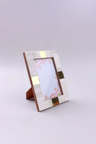 Julienne Bone Inlay Photo Frame in Ribbed Cream with Aged Brass — alternate view, G Decor