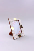 Julienne Handcrafted Horn Bone Photo Frame Ribbed Cream with Aged Brass Inlay Picture Display - G Decor