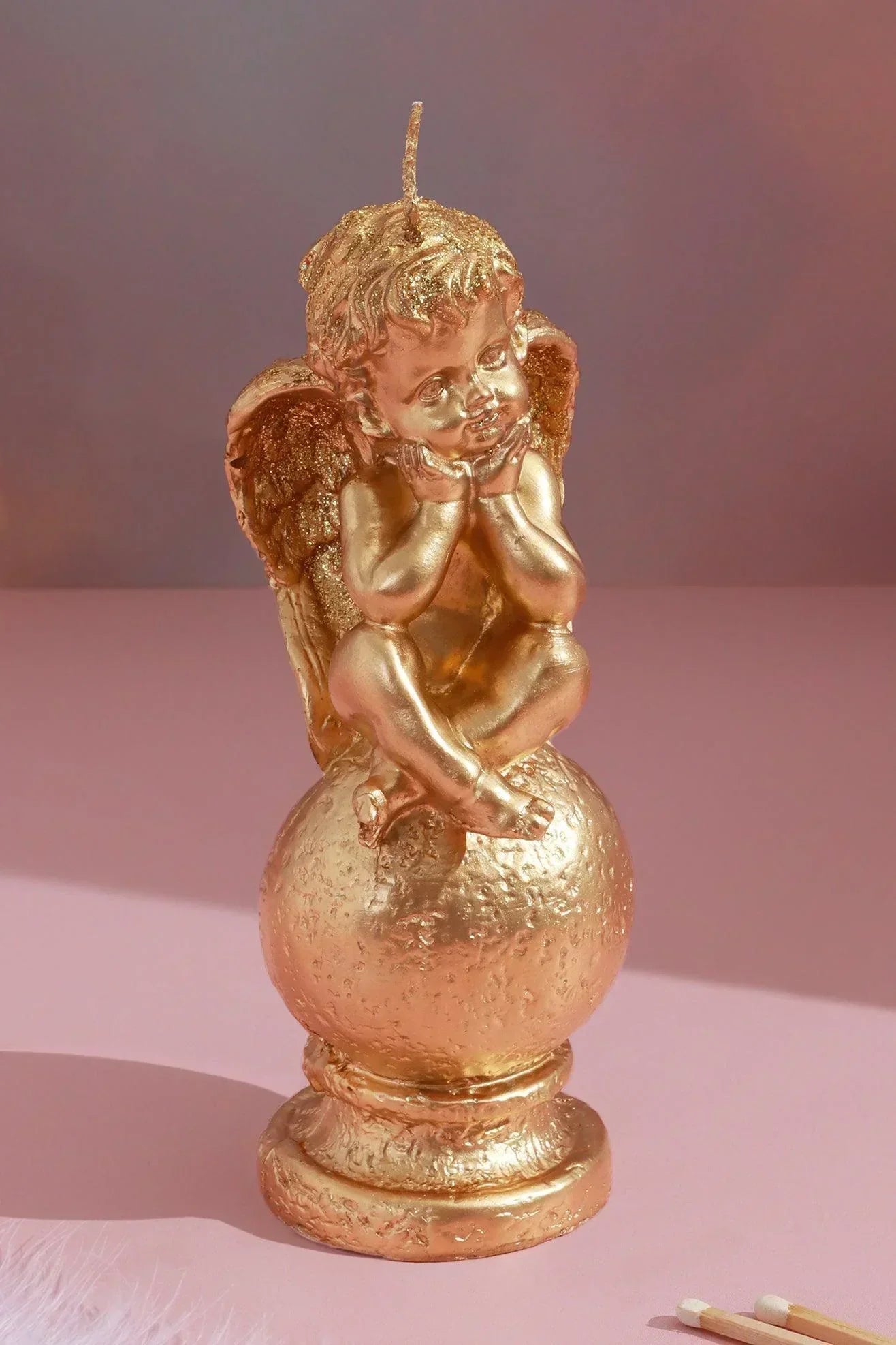 L&#39;Ange Dorée de l&#39;Or – Rococo Golden Cherub Candle, Gold Angel of Fortune - G Decor