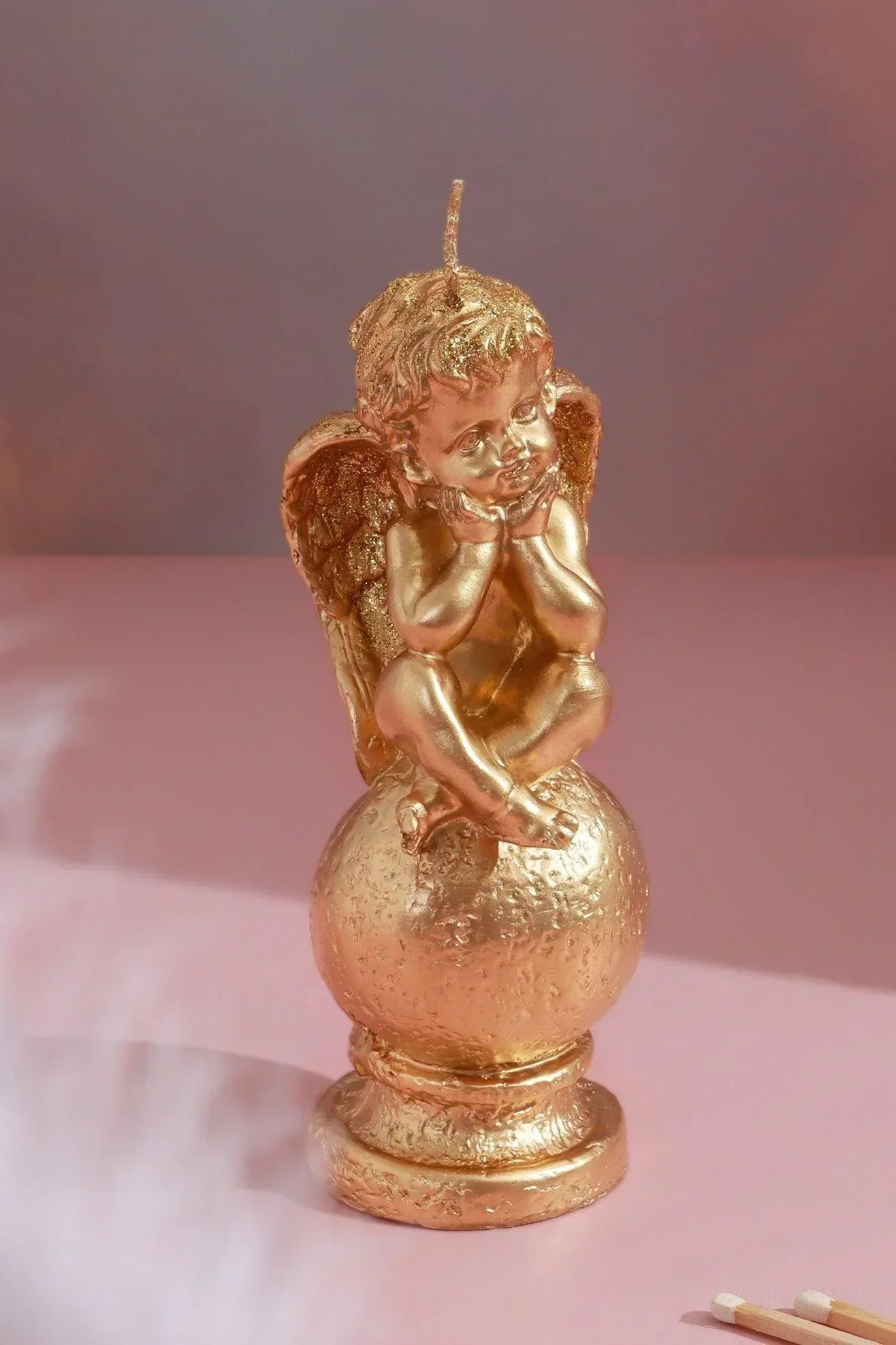 L&#39;Ange Dorée de l&#39;Or – Rococo Golden Cherub Candle, Gold Angel of Fortune - G Decor