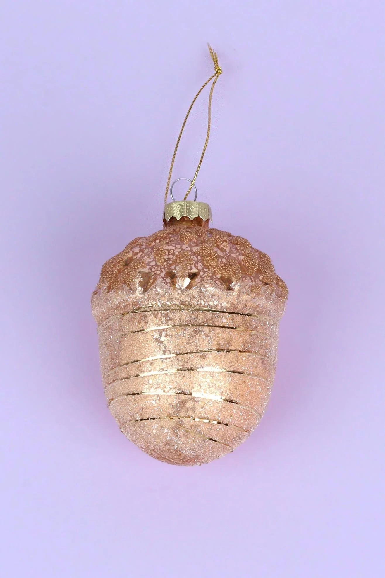 Large Glass Acorn Christmas Bauble in Gold Rose Gold or Silver — lifestyle view, G Decor