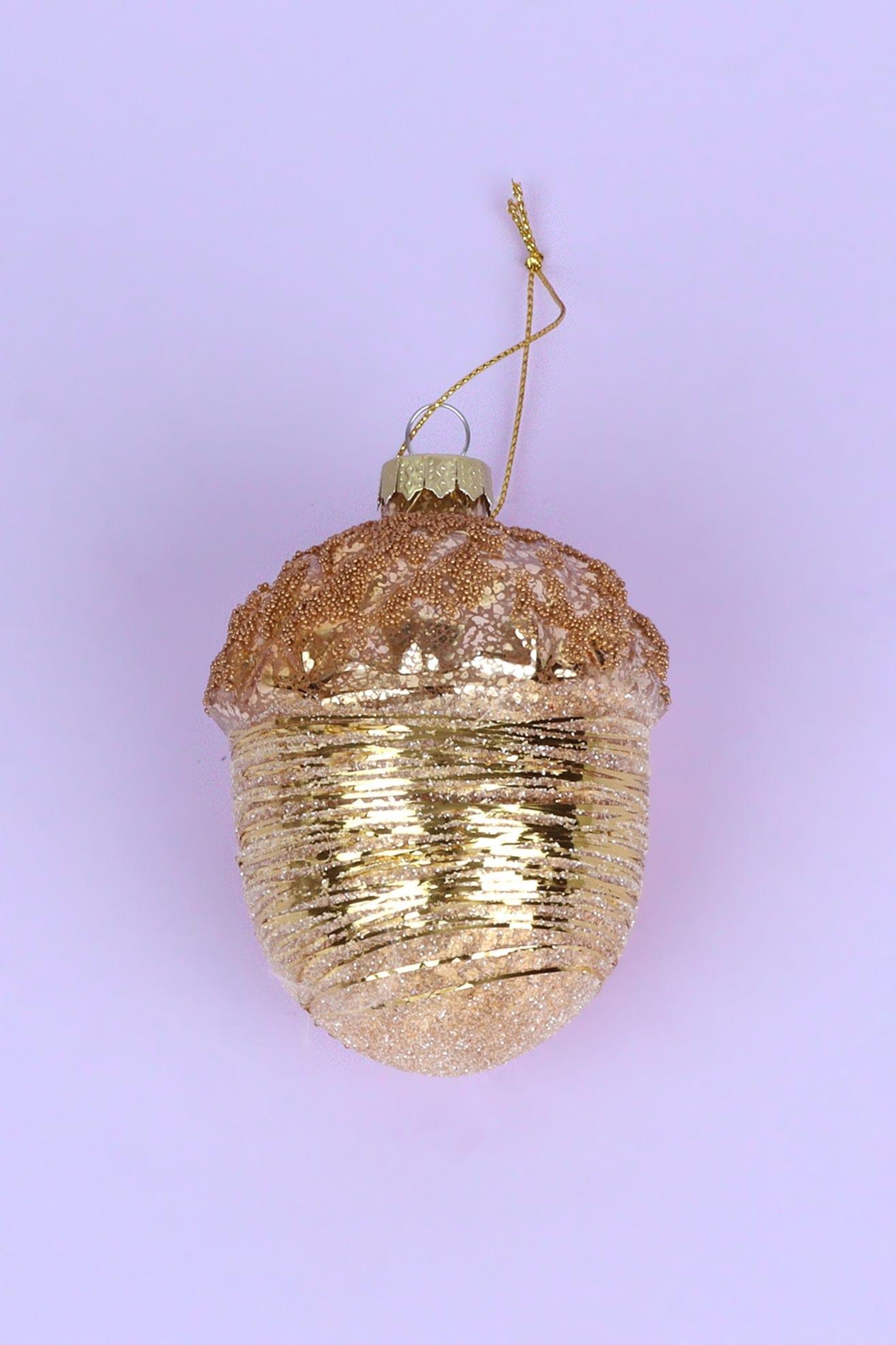 Large Glass Acorn Christmas Bauble Ornament Glamorous Tree Decoration in Gold, Rose Gold & Silver - G Decor