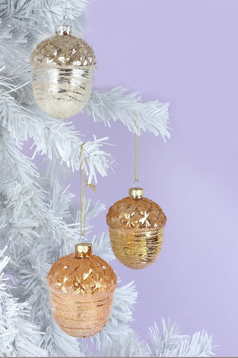 Large Glass Acorn Christmas Bauble in Gold Rose Gold or Silver