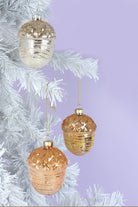 Large Glass Acorn Christmas Bauble Ornament Glamorous Tree Decoration in Gold, Rose Gold & Silver - G Decor