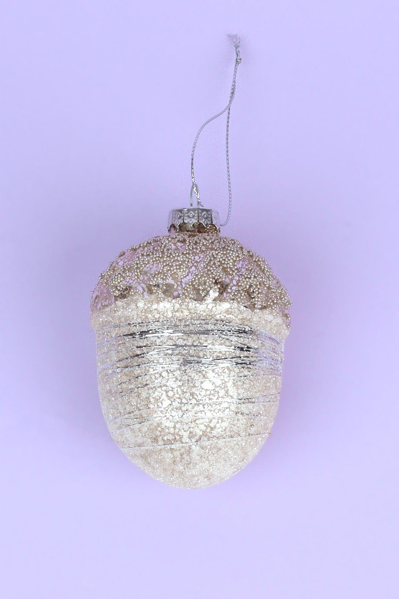 Large Glass Acorn Christmas Bauble Ornament Glamorous Tree Decoration in Gold, Rose Gold & Silver - G Decor