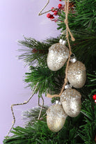 Large Glass Acorn String Garland Decoration Silver Mercury Finish with Natural Jute Twine - G Decor