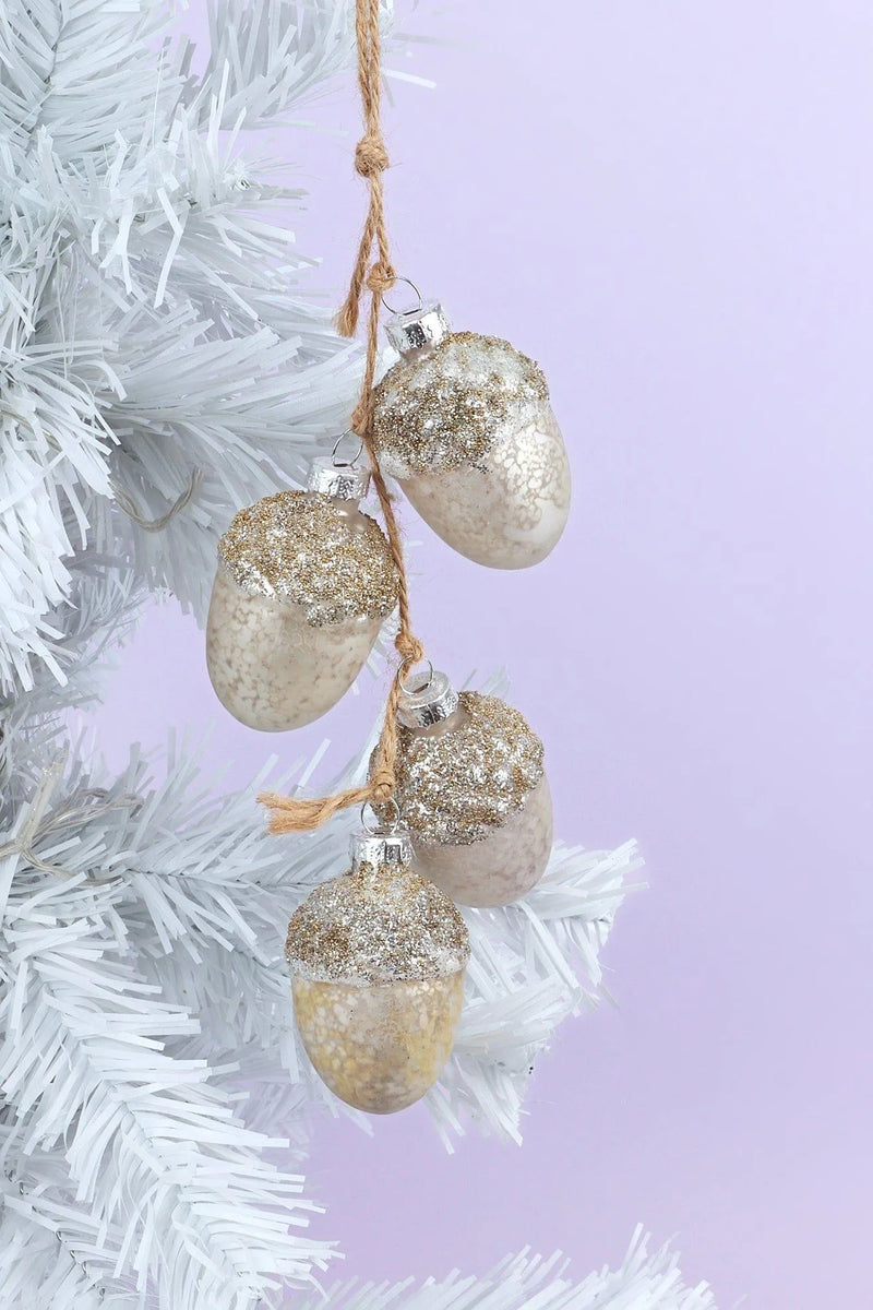 Glass Acorn String Garland in Silver Mercury with Jute Twine