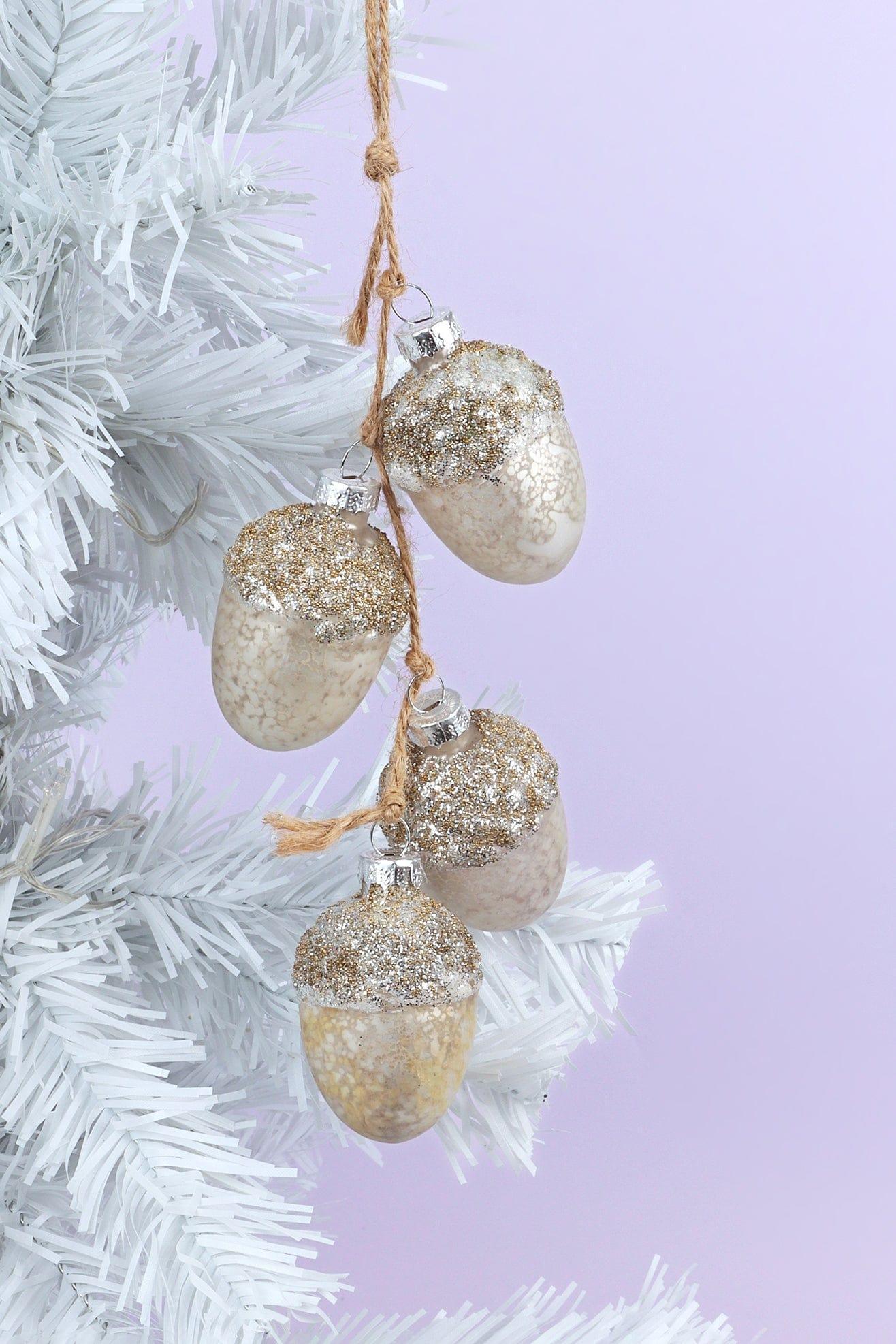 Large Glass Acorn String Garland Decoration Silver Mercury Finish with Natural Jute Twine - G Decor