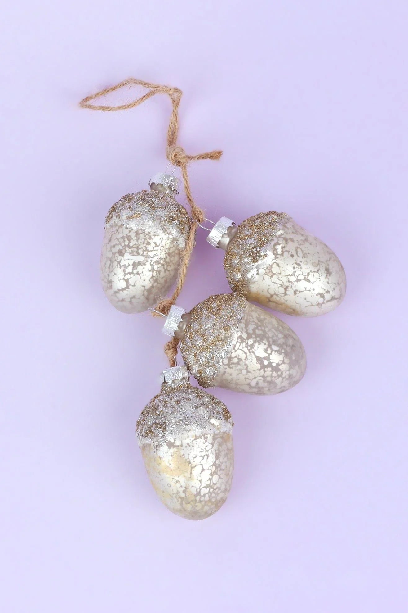 Large Glass Acorn String Garland in Silver Mercury Finish with Jute Twine — lifestyle view, G Decor