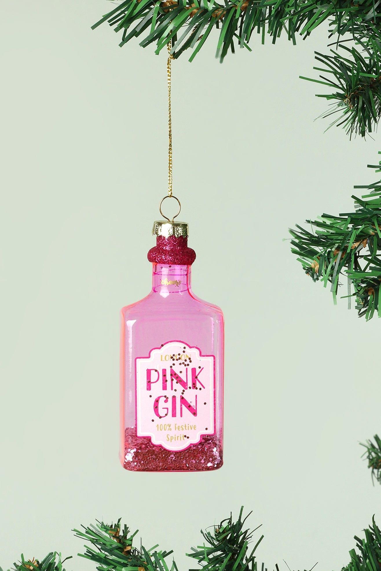 G Decor Christmas Decorations Pink Large Pink Gin Bottle with Glitter Christmas Tree Decoration