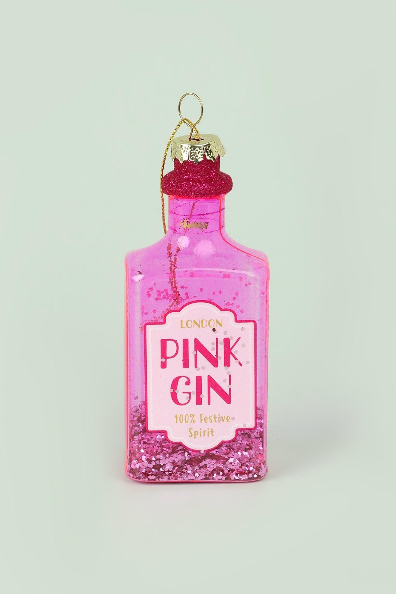 G Decor Christmas Decorations Pink Large Pink Gin Bottle with Glitter Christmas Tree Decoration