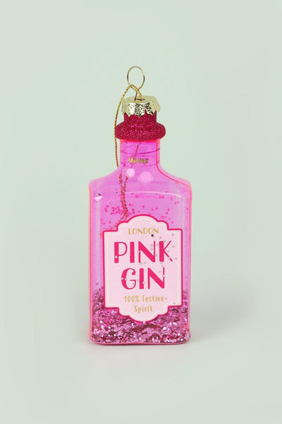 G Decor Christmas Decorations Pink Large Pink Gin Bottle with Glitter Christmas Tree Decoration